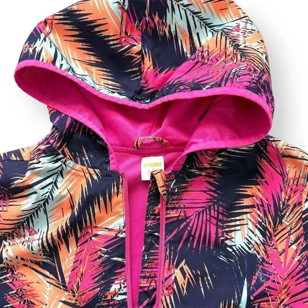 Gymboree Spring Jacket Girls Size L (10-12) Hooded Full Zip Tropical Palm Print